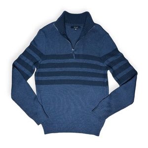Tahari Navy Blue Quarter Zip Pull Over Sweater Knit Stripe Ribbed Men's Medium